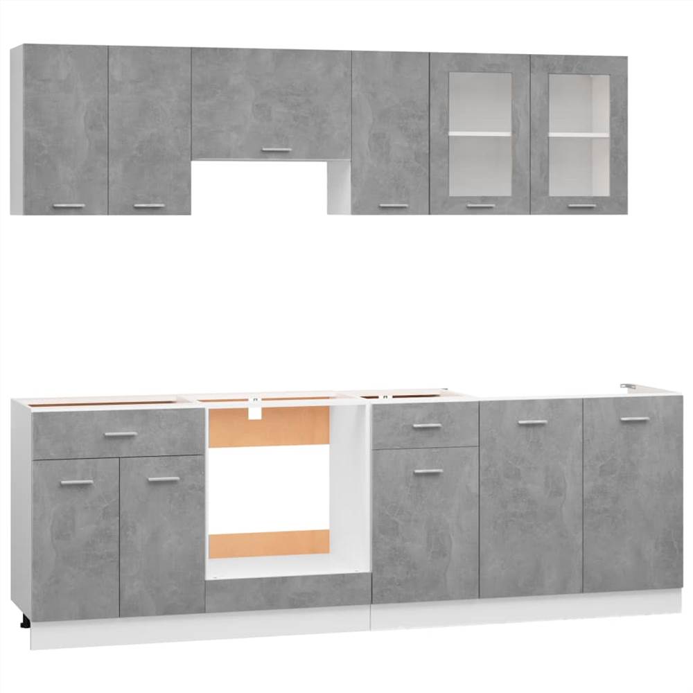 8 Piece Kitchen Cabinet Set Concrete Grey Chipboard