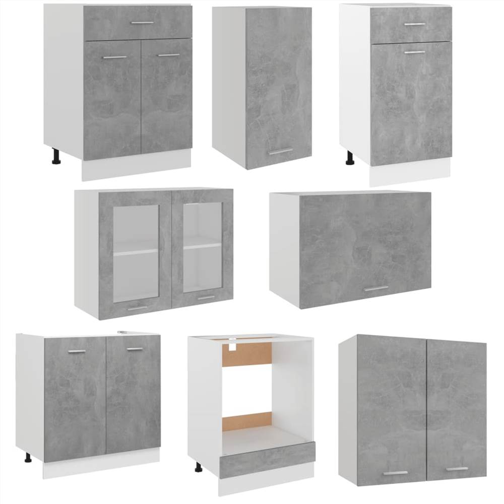 8 Piece Kitchen Cabinet Set Concrete Grey Chipboard