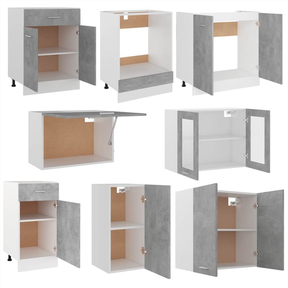 8 Piece Kitchen Cabinet Set Concrete Grey Chipboard