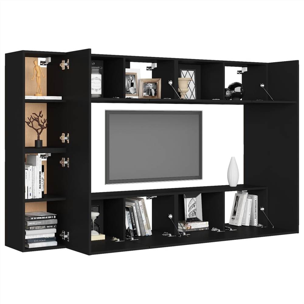 8 Piece TV Cabinet Set Black Chipboard