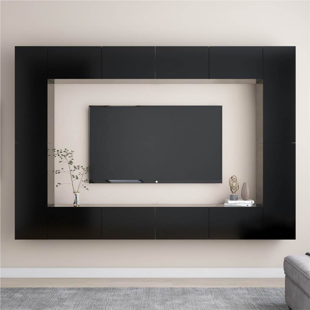 

8 Piece TV Cabinet Set Black Chipboard