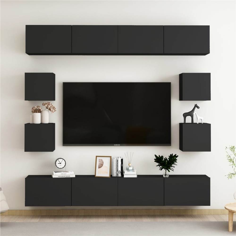 8 Piece TV Cabinet Set Black Chipboard