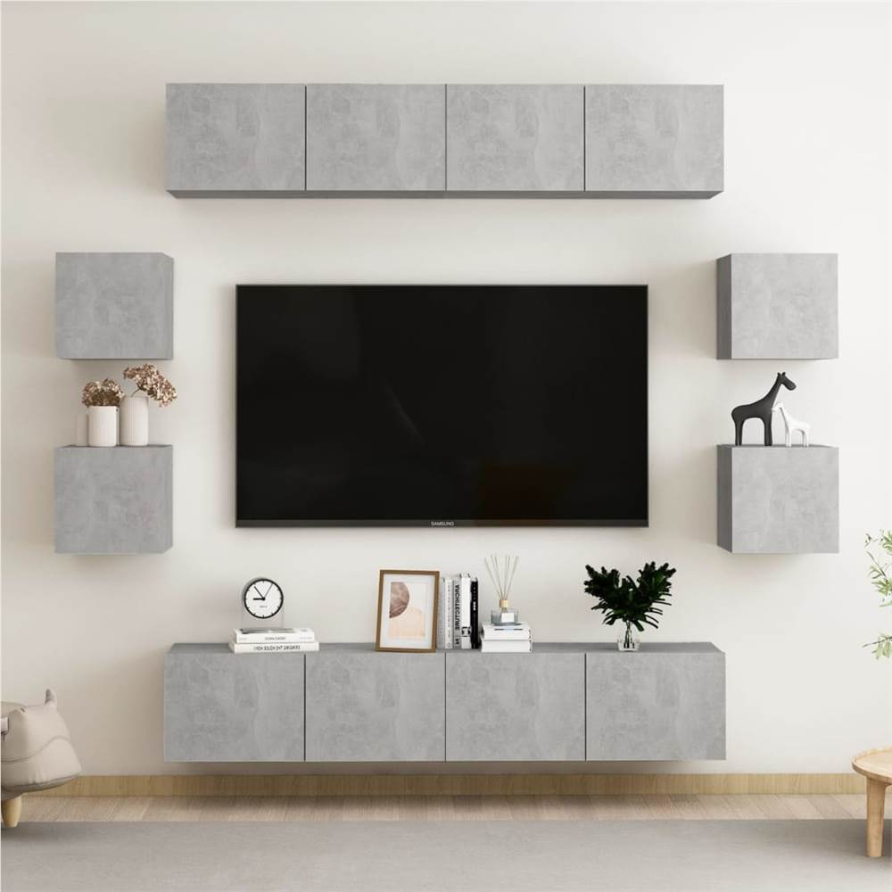 

8 Piece TV Cabinet Set Concrete Grey Chipboard