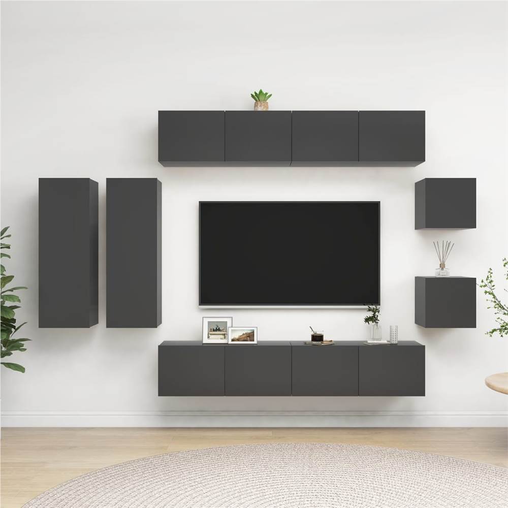 

8 Piece TV Cabinet Set Grey Chipboard