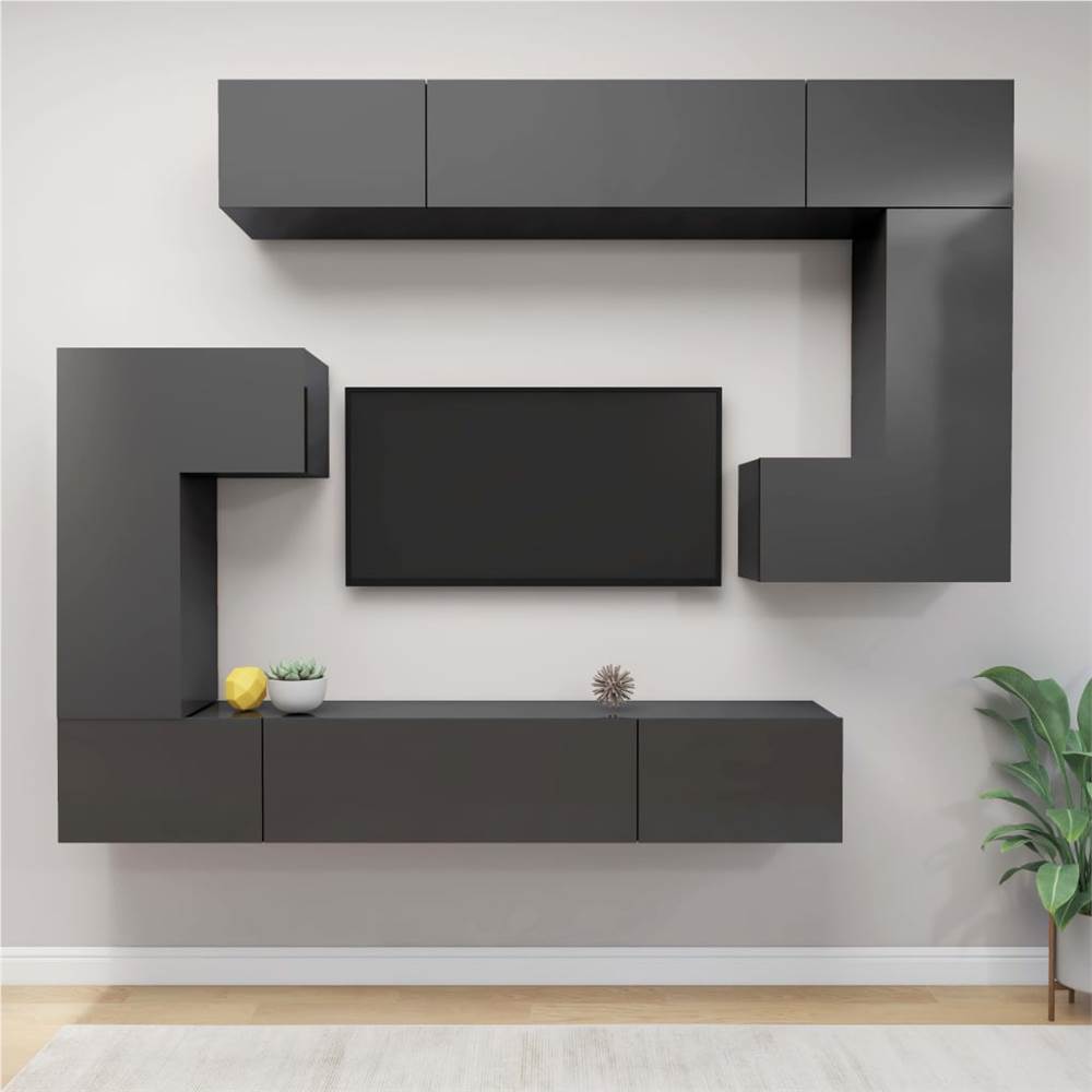 

8 Piece TV Cabinet Set Grey Chipboard