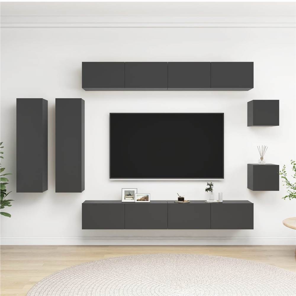 

8 Piece TV Cabinet Set Grey Chipboard