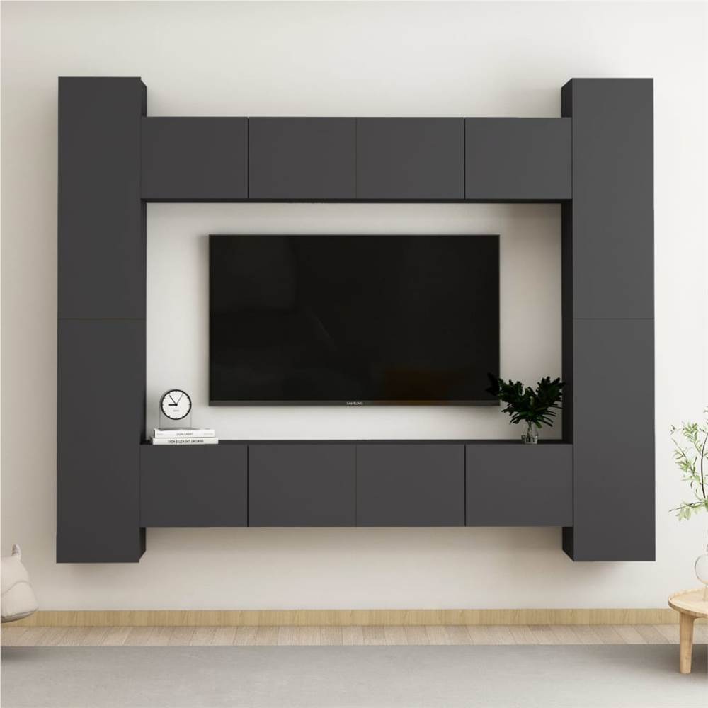 

8 Piece TV Cabinet Set Grey Chipboard
