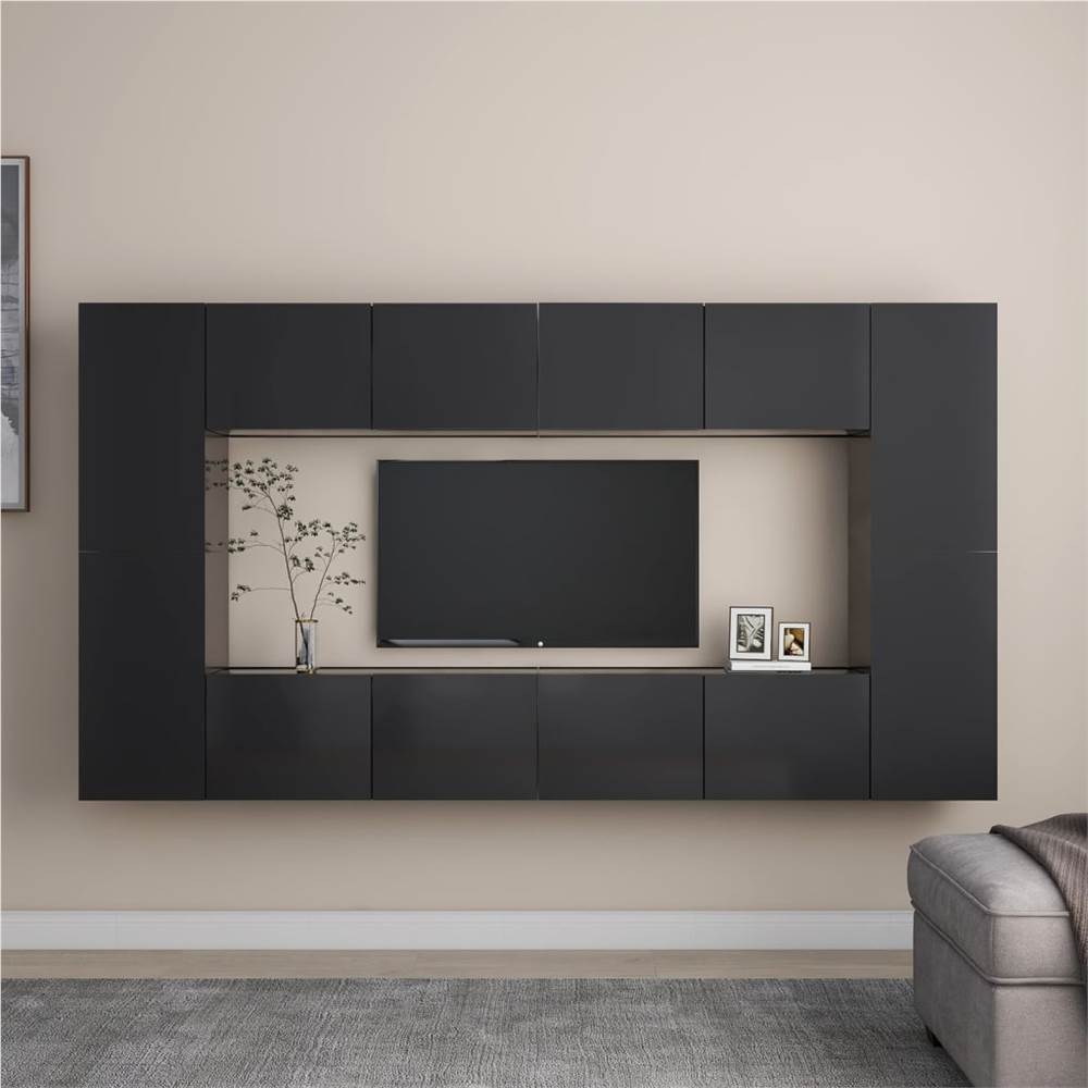 

8 Piece TV Cabinet Set Grey Chipboard
