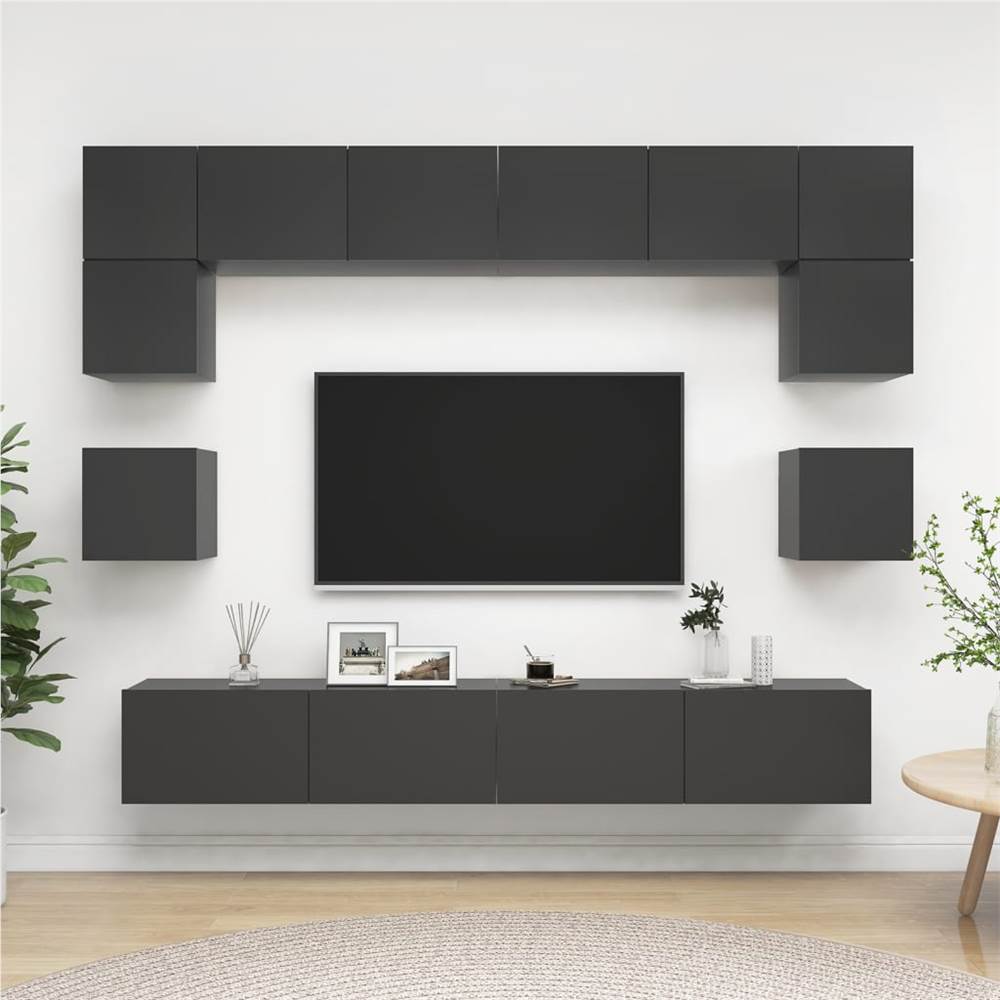 

8 Piece TV Cabinet Set Grey Chipboard