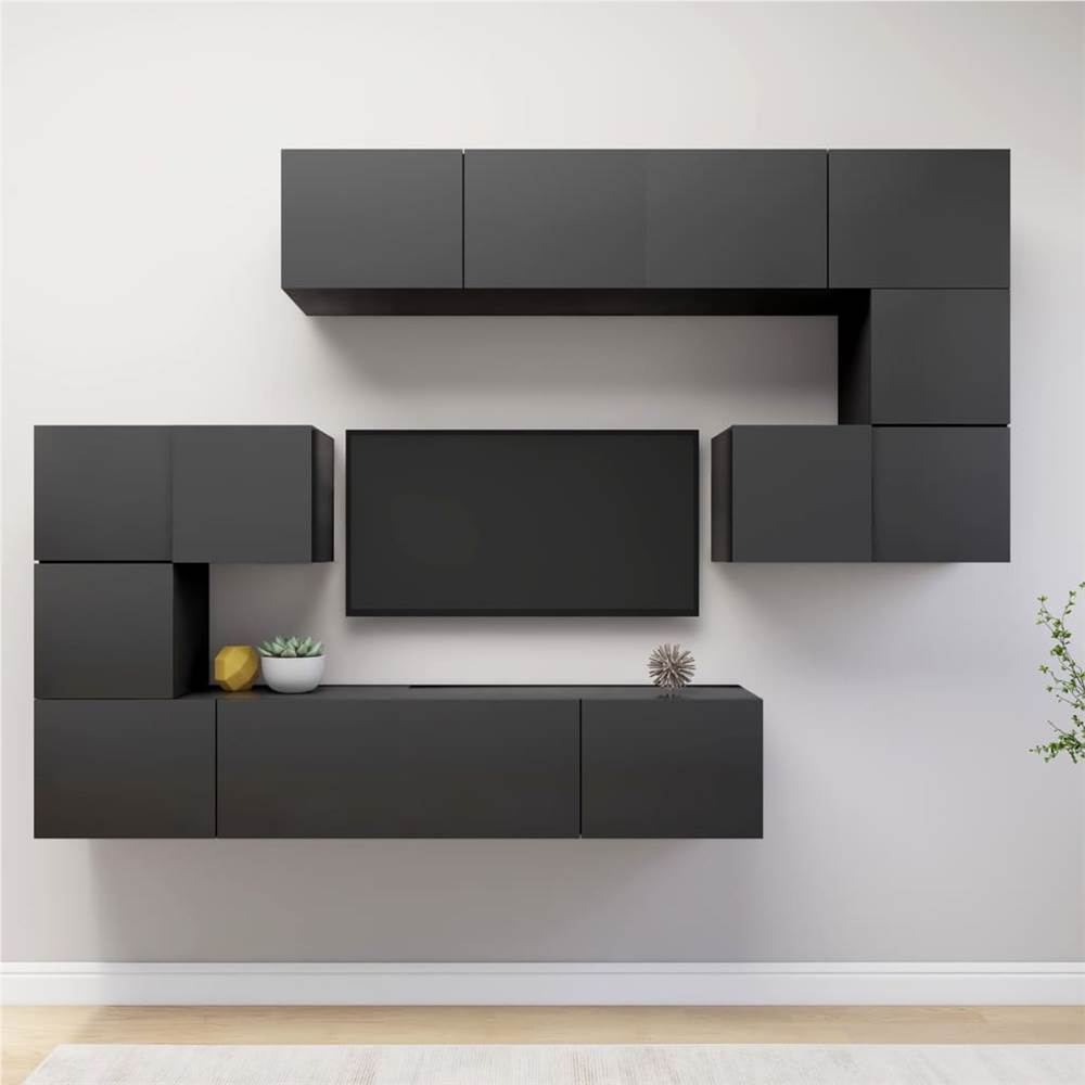 

8 Piece TV Cabinet Set Grey Chipboard