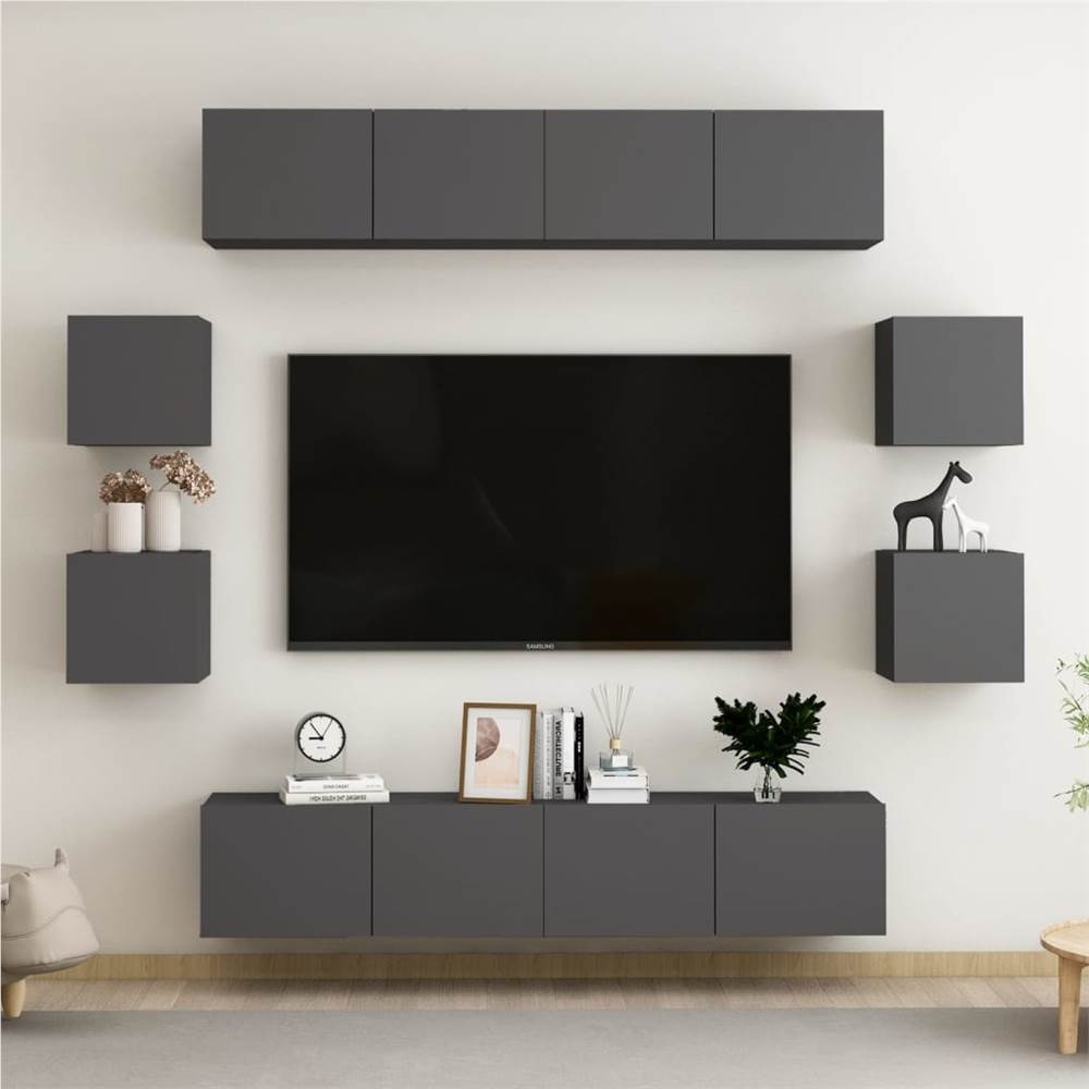 

8 Piece TV Cabinet Set Grey Chipboard