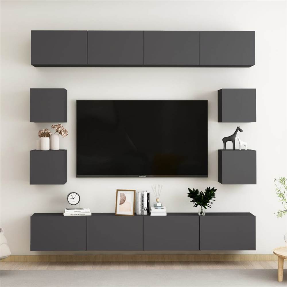 8 Piece TV Cabinet Set Grey Chipboard