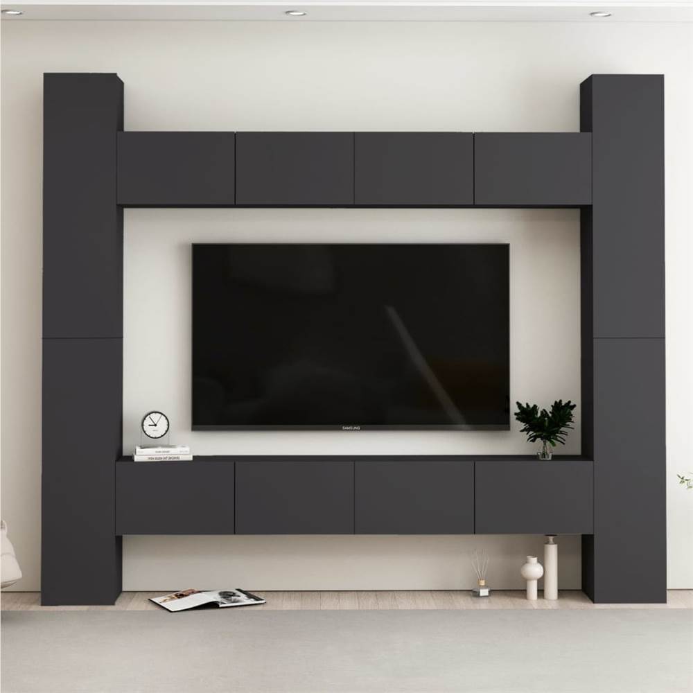 

8 Piece TV Cabinet Set Grey Chipboard