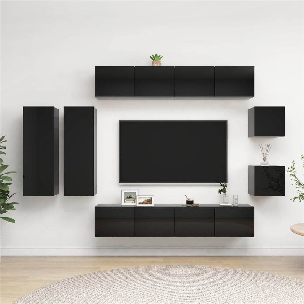 

8 Piece TV Cabinet Set High Gloss Black Chipboard
