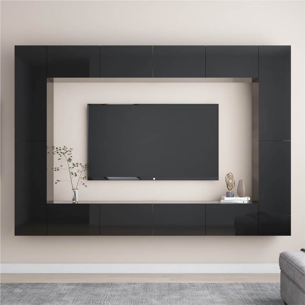 

8 Piece TV Cabinet Set High Gloss Black Chipboard