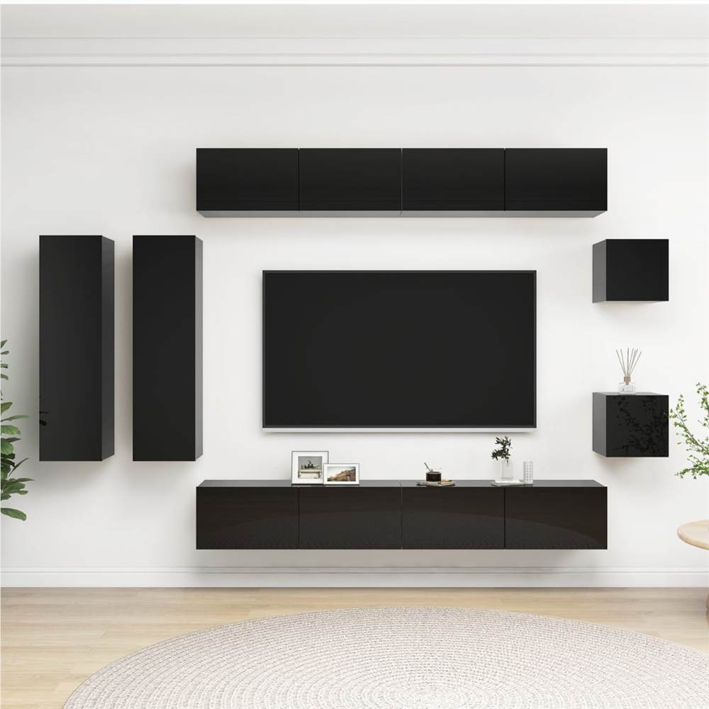 

8 Piece TV Cabinet Set High Gloss Black Chipboard