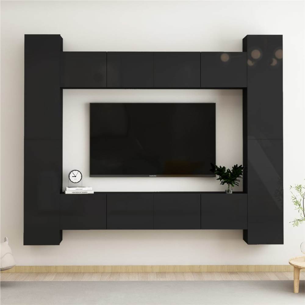 

8 Piece TV Cabinet Set High Gloss Black Chipboard