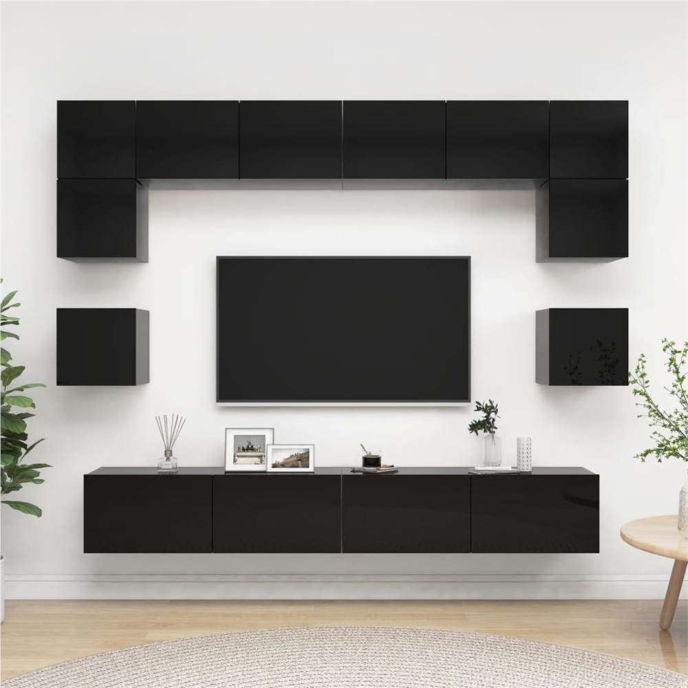 

8 Piece TV Cabinet Set High Gloss Black Chipboard