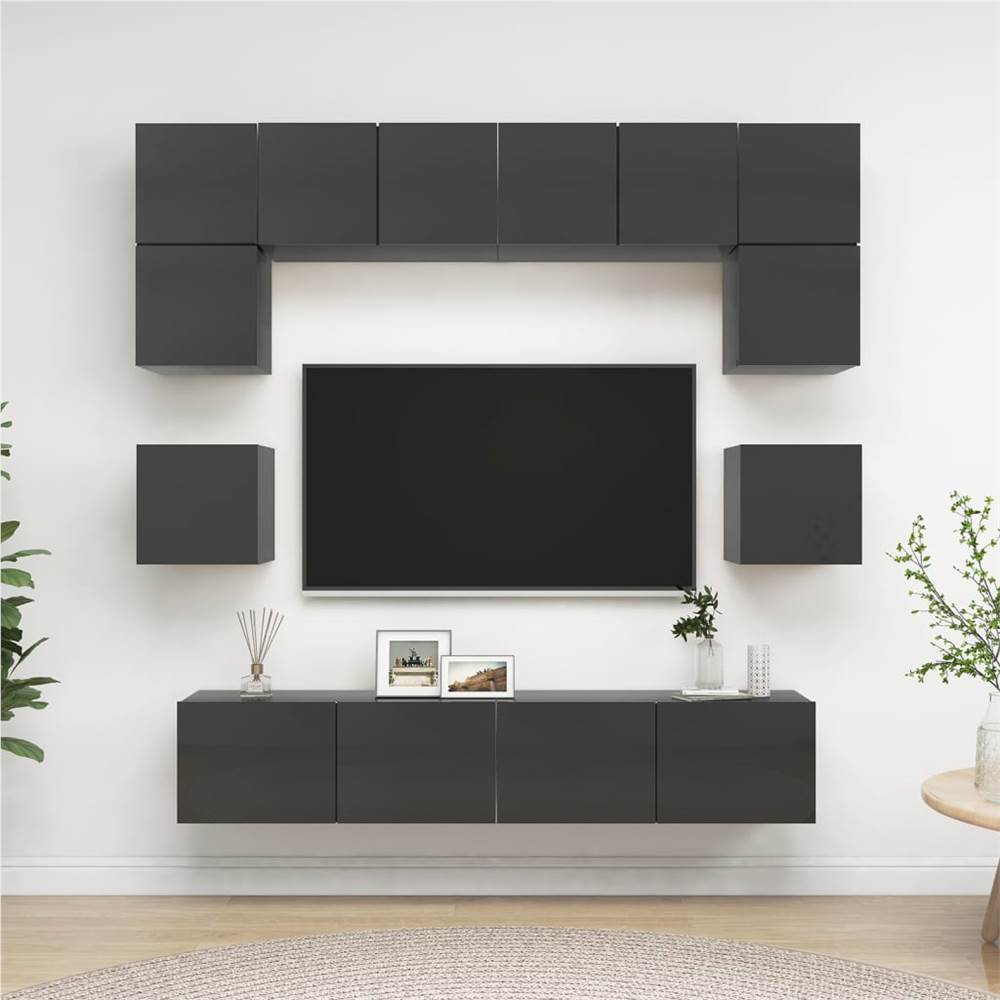 

8 Piece TV Cabinet Set High Gloss Grey Chipboard