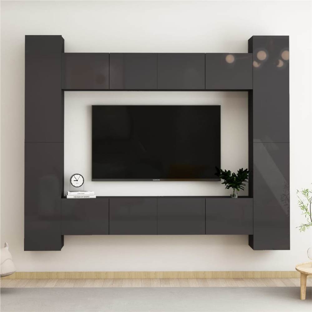 

8 Piece TV Cabinet Set High Gloss Grey Chipboard