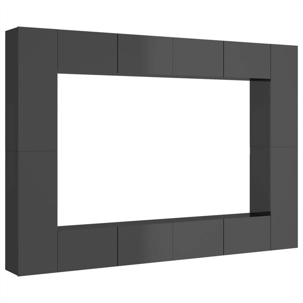 8 Piece TV Cabinet Set High Gloss Grey Chipboard