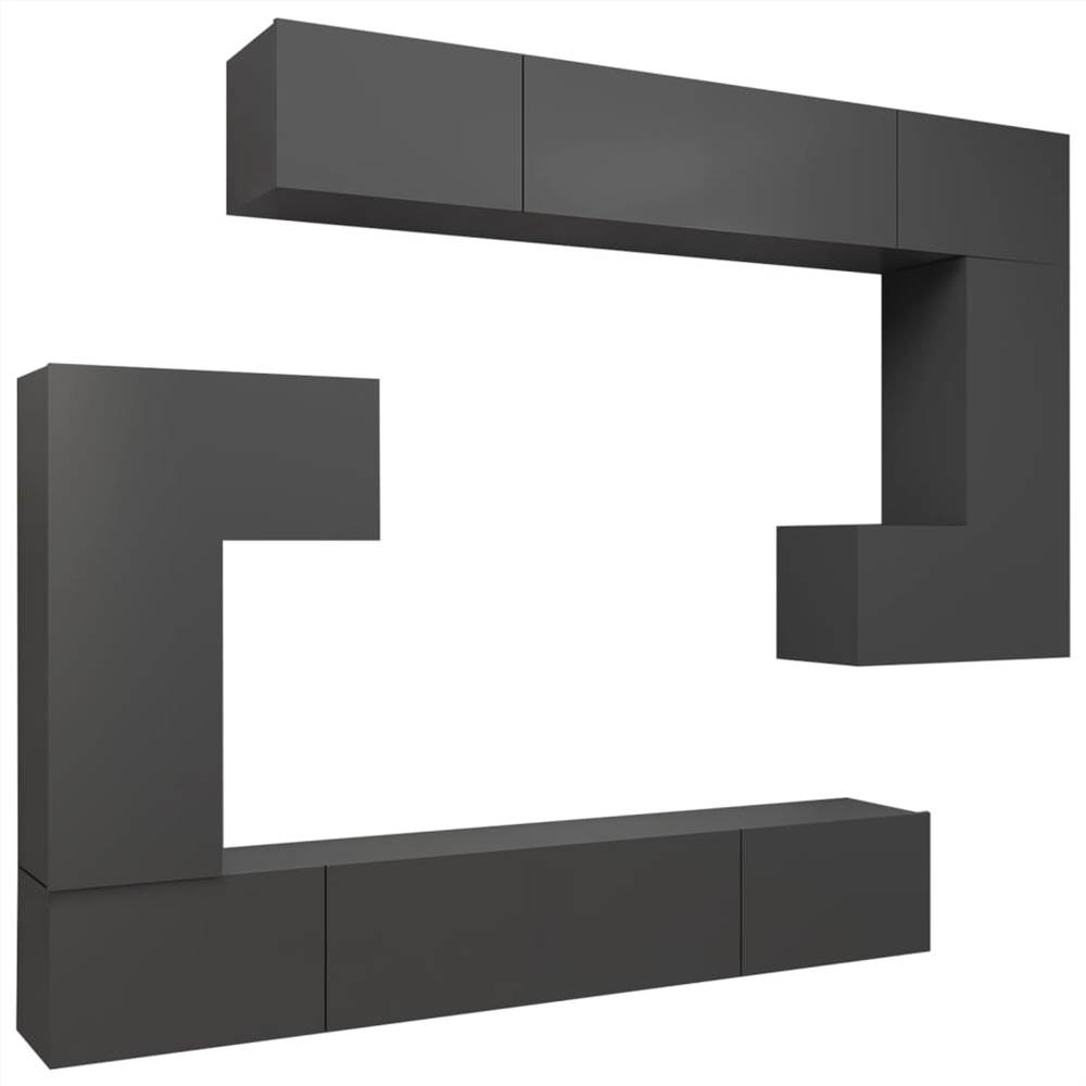 8 Piece TV Cabinet Set High Gloss Grey Chipboard