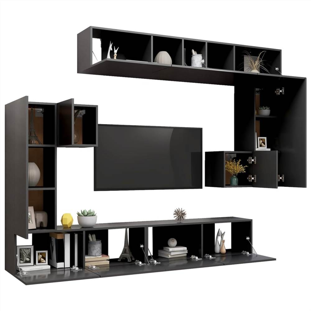 8 Piece TV Cabinet Set High Gloss Grey Chipboard