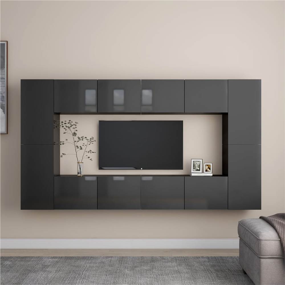 

8 Piece TV Cabinet Set High Gloss Grey Chipboard