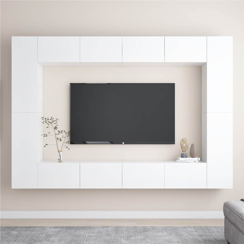 

8 Piece TV Cabinet Set High Gloss White Chipboard