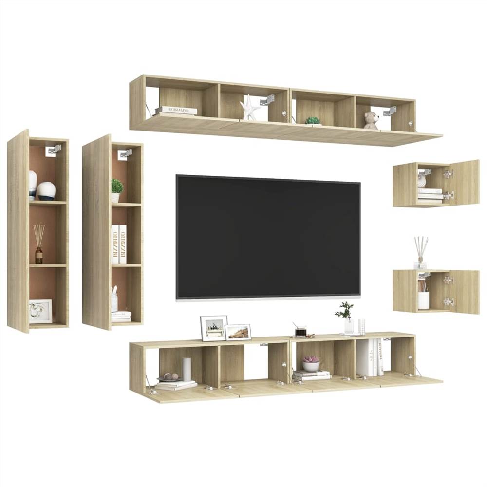 8 Piece TV Cabinet Set Sonoma Oak Chipboard 14 8 Piece TV Cabinet Set Sonoma Oak Chipboard