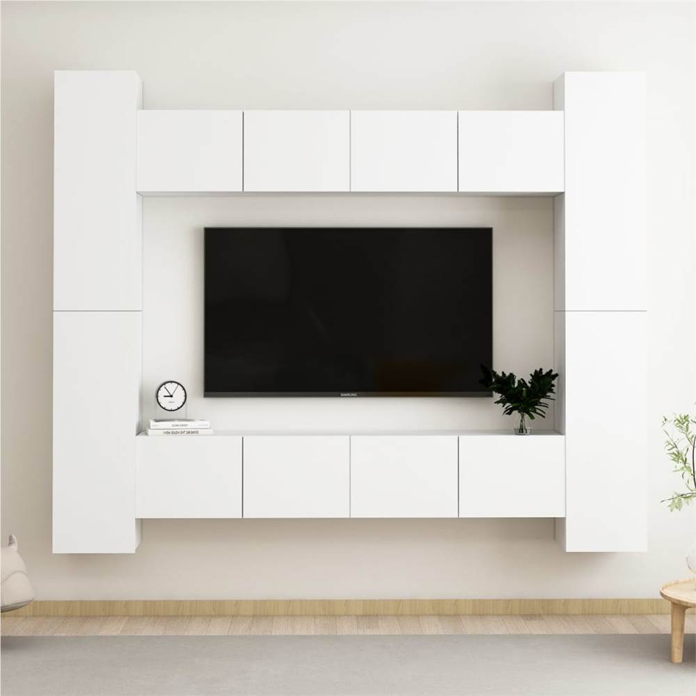 

8 Piece TV Cabinet Set White Chipboard