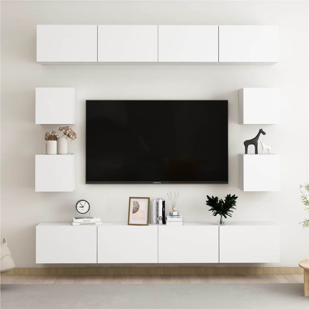 

8 Piece TV Cabinet Set White Chipboard
