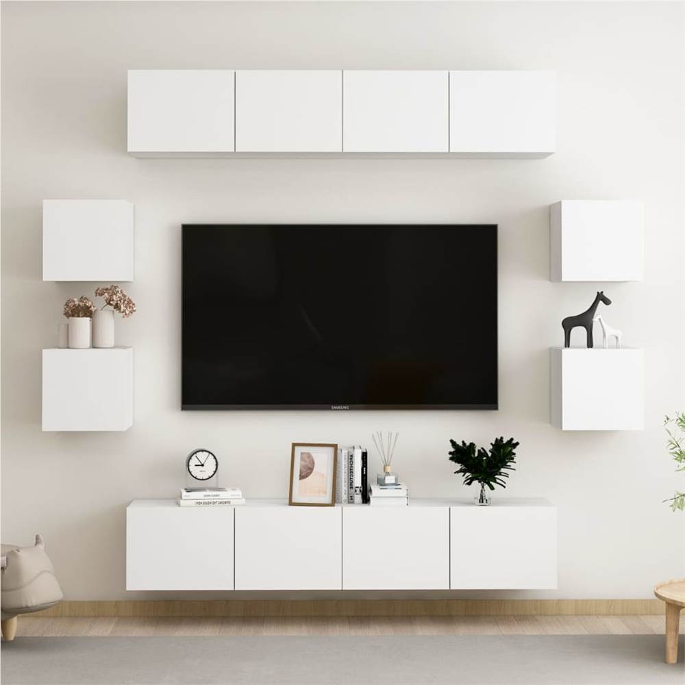 

8 Piece TV Cabinet Set White Chipboard