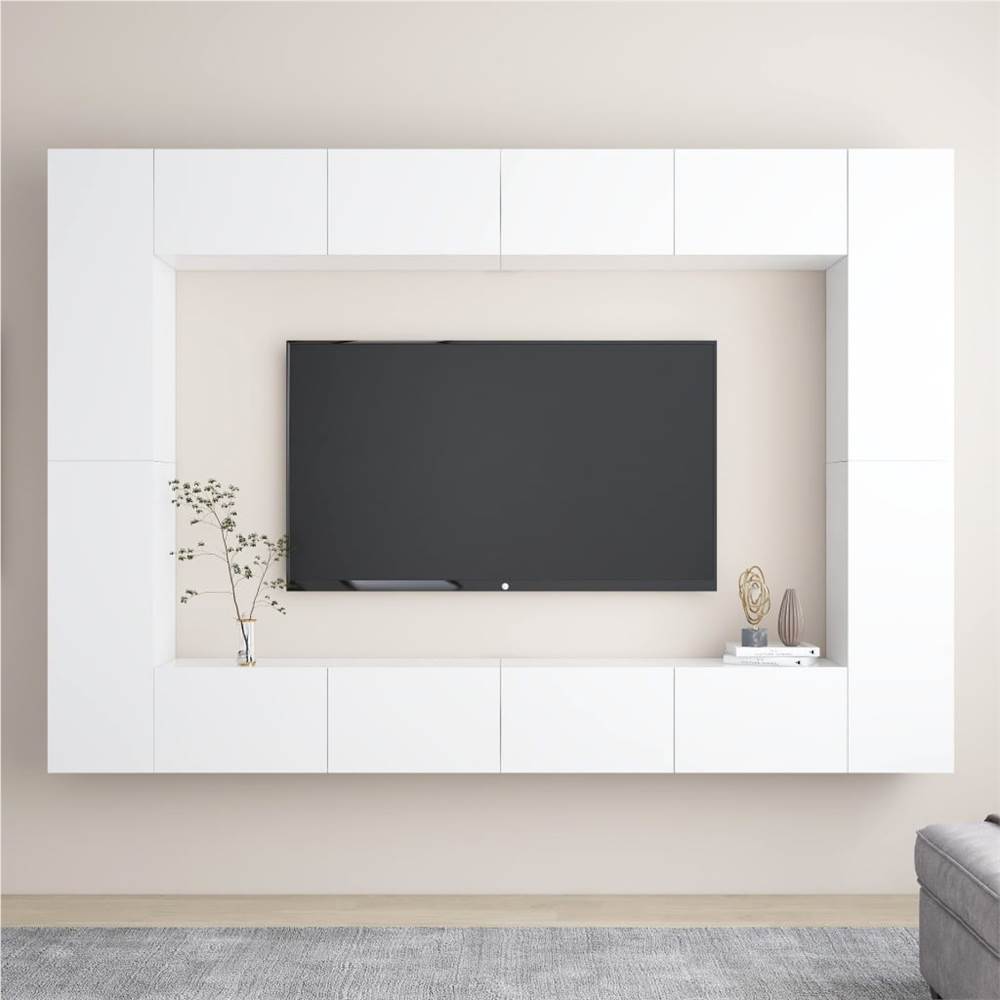 

8 Piece TV Cabinet Set White Chipboard