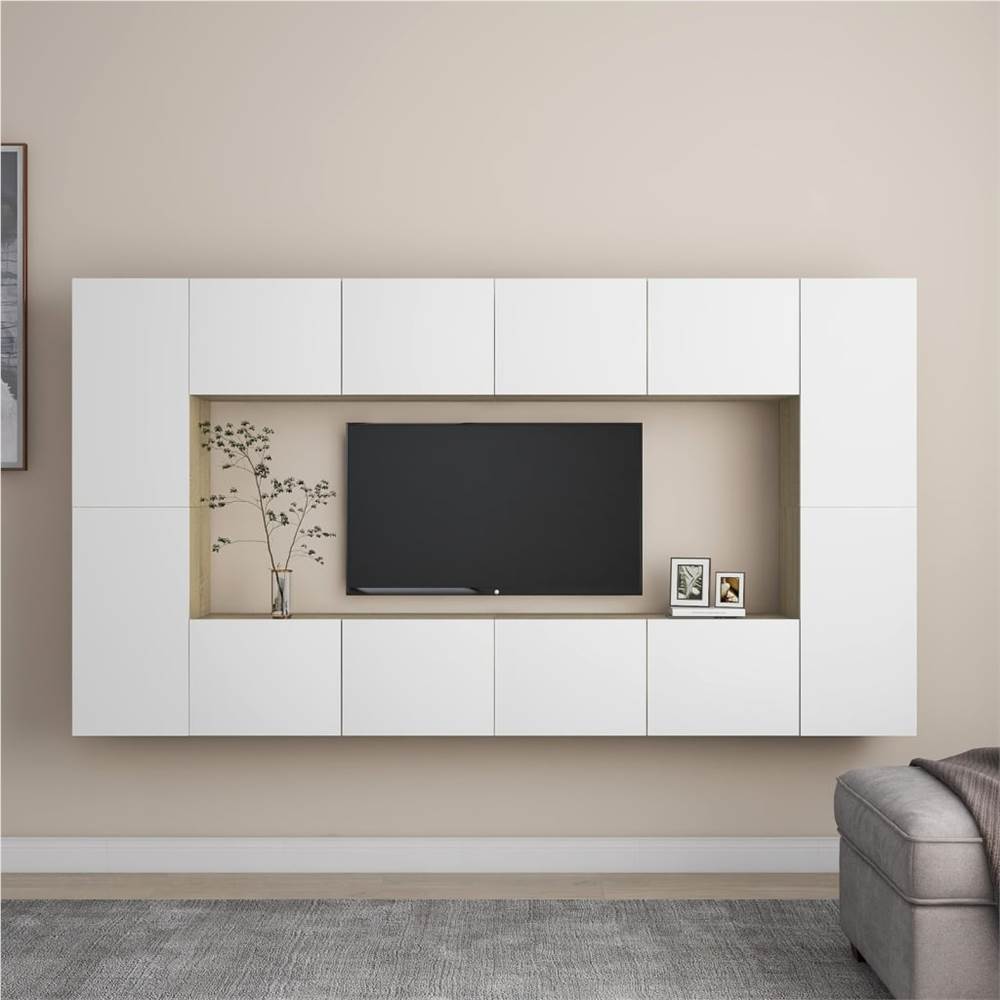 

8 Piece TV Cabinet Set White and Sonoma Oak Chipboard