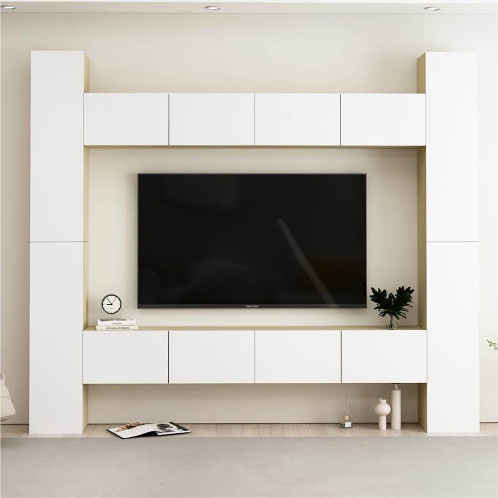 

8 Piece TV Cabinet Set White and Sonoma Oak Chipboard