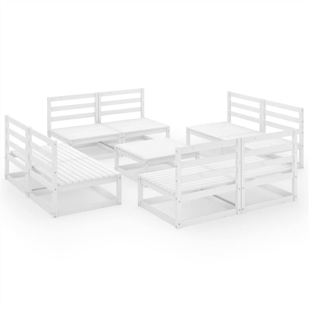 

9 Piece Garden Lounge Set White Solid Pinewood