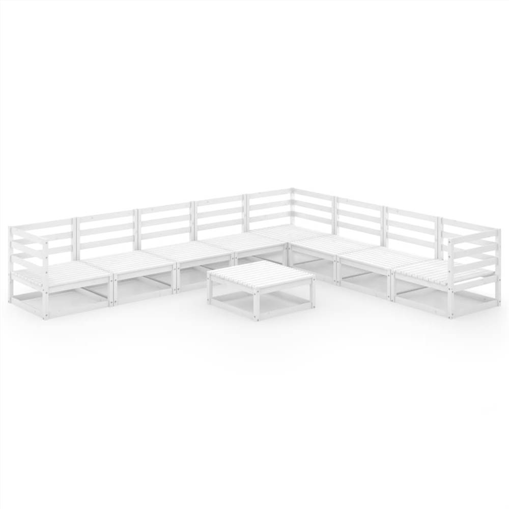 

9 Piece Garden Lounge Set White Solid Pinewood