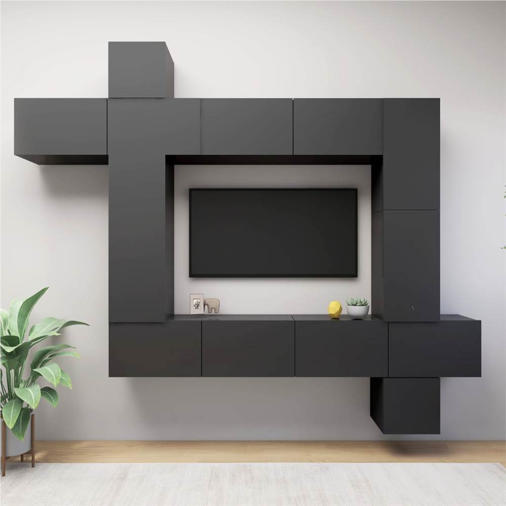 9 Piece TV Cabinet Set Grey Chipboard