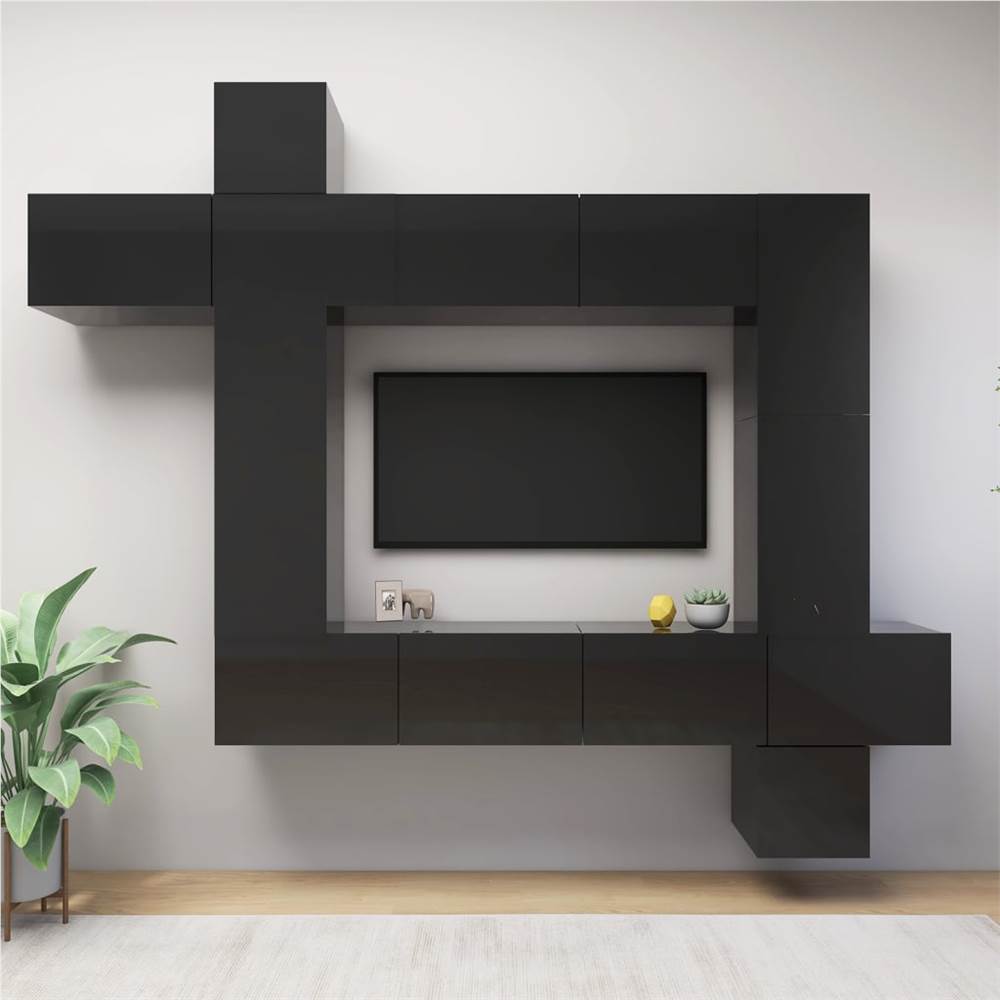 

9 Piece TV Cabinet Set High Gloss Black Chipboard