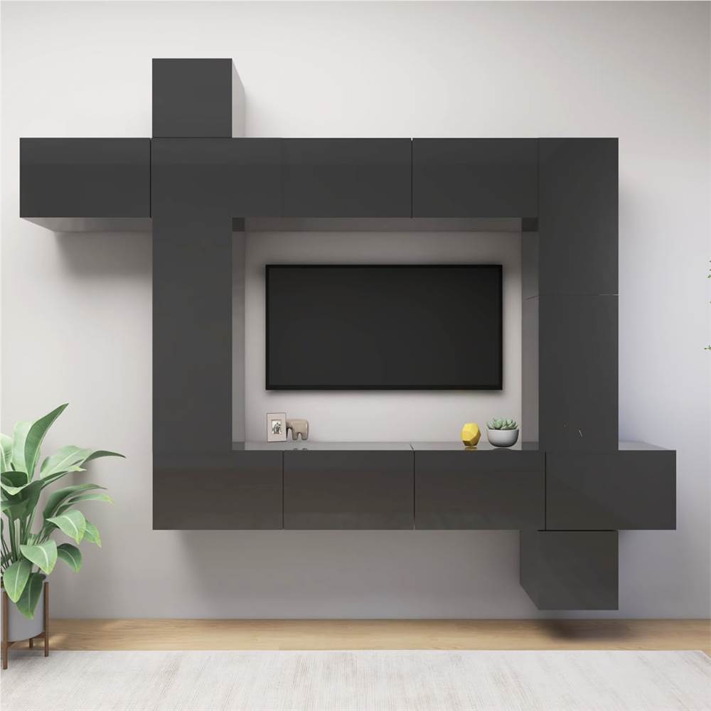 

9 Piece TV Cabinet Set High Gloss Grey Chipboard