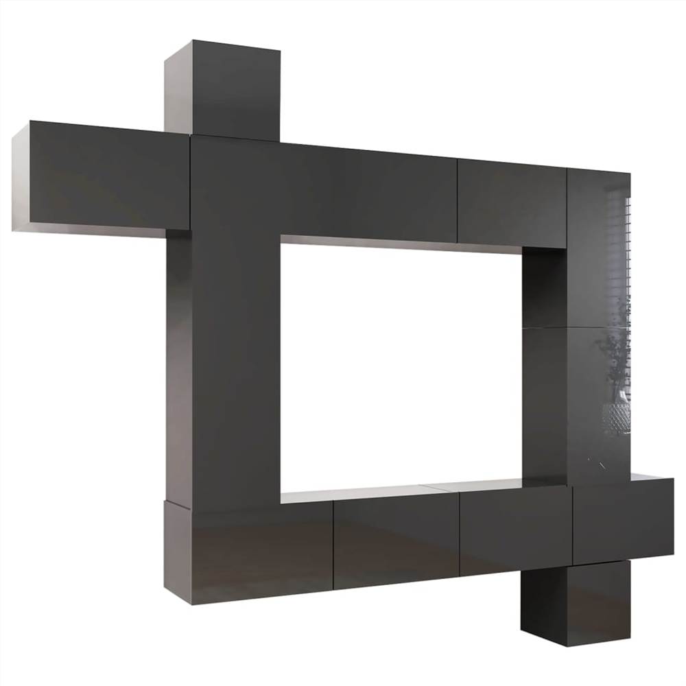 9 Piece TV Cabinet Set High Gloss Grey Chipboard 13 9 Piece TV Cabinet Set High Gloss Grey Chipboard