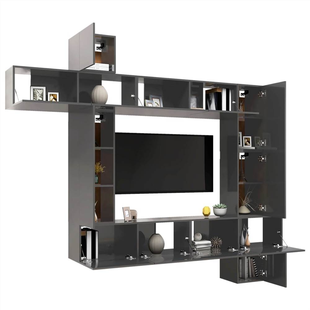 9 Piece TV Cabinet Set High Gloss Grey Chipboard 14 9 Piece TV Cabinet Set High Gloss Grey Chipboard