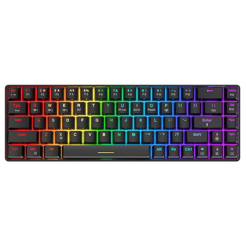 

Ajazz K685T RGB Hot-swappable 68 Keys Mechanical Keyboard, Wired + Bluetooth + 2.4GHz Wireless Connection, Support Windows 2000 / Windows XP / Windows 7/8/10, Red Switch - Black