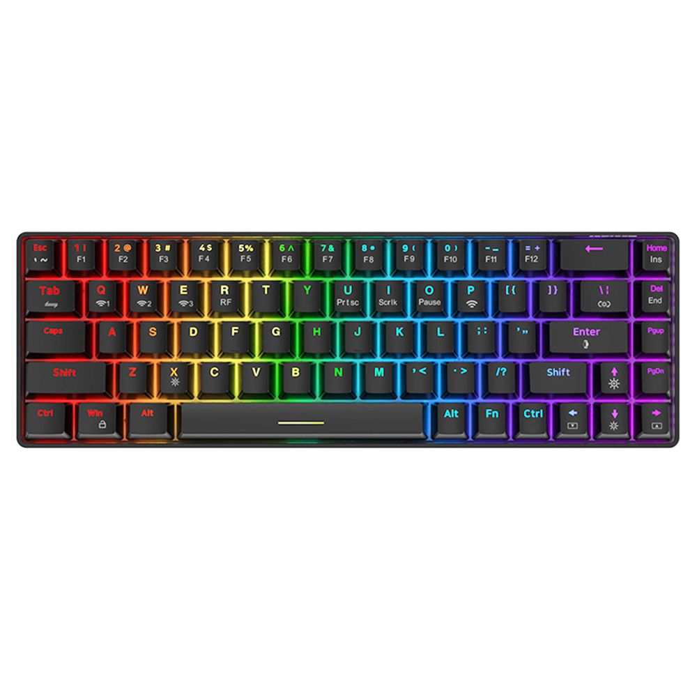 Ajazz K685T RGB Hot-swappable 68 Keys Mechanical Keyboard, Wired + Bluetooth + 2.4GHz Wireless Connection, Support Windows 2000 / Windows XP / Windows 7/8/10, Green Switch - Black