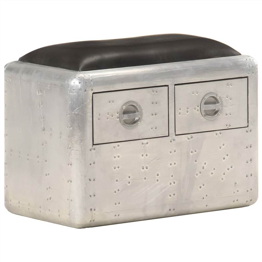 Aviator Bench 59 cm Silver and Black Real Leather