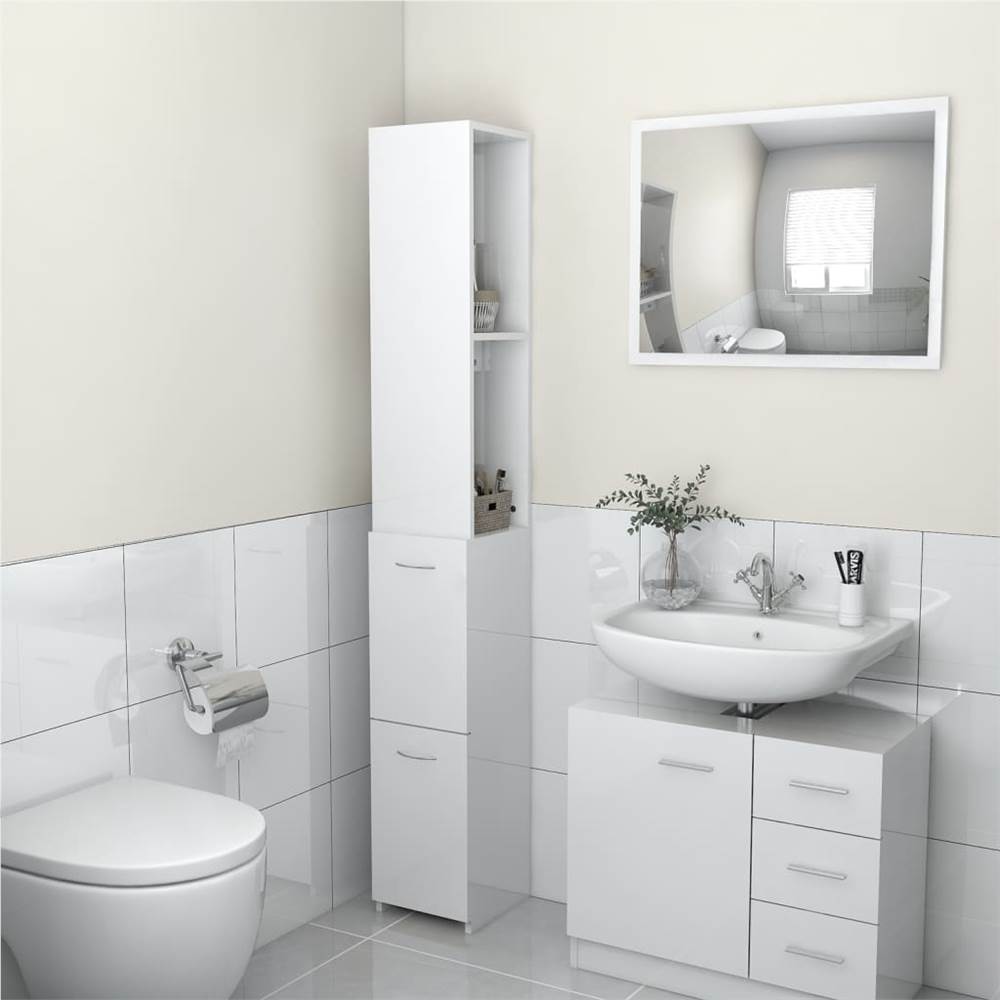 

Bathroom Cabinet High Gloss White 25x25x170 cm Chipboard