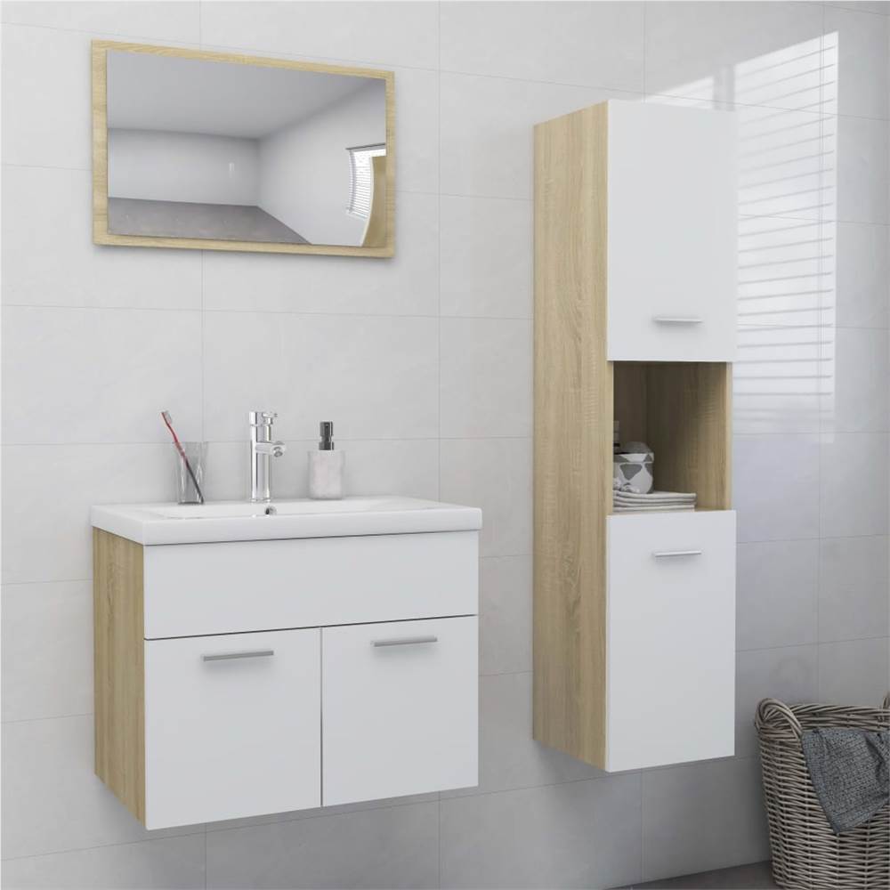 

Bathroom Furniture Set White and Sonoma Oak Chipboard