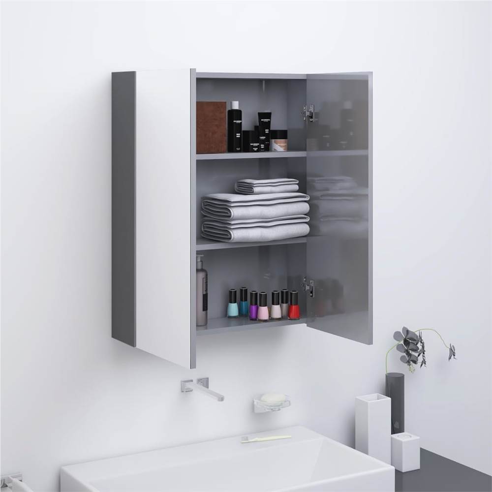 Bathroom Mirror Cabinet 60x15x75 cm MDF Shining Grey