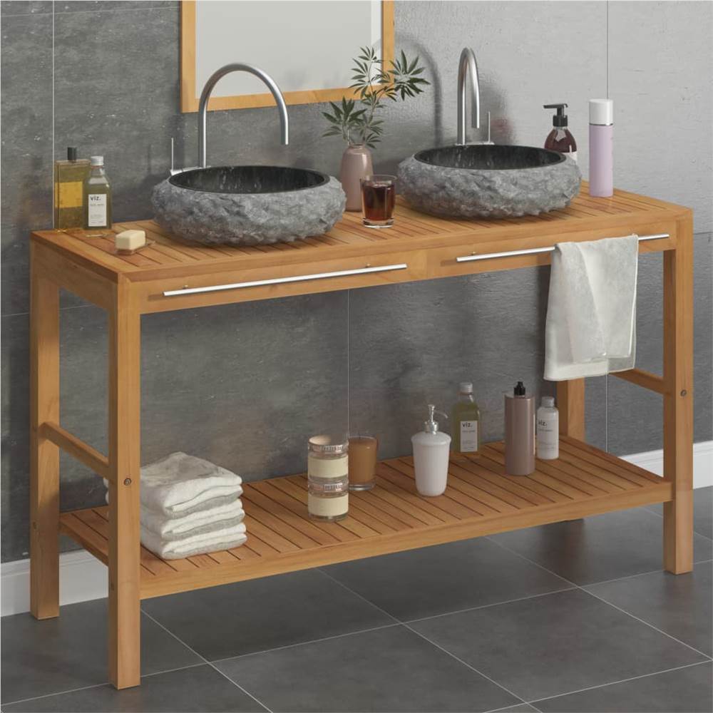 

Bathroom Vanity Cabinet Solid Teak with Sinks Marble Black